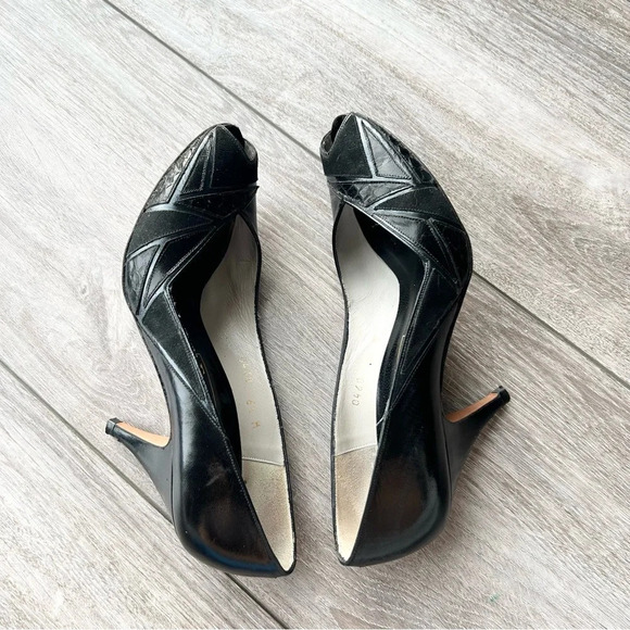 Evan Picone Black Full Leather Peep Toe Pumps Made in Spain - Picture 8 of 14